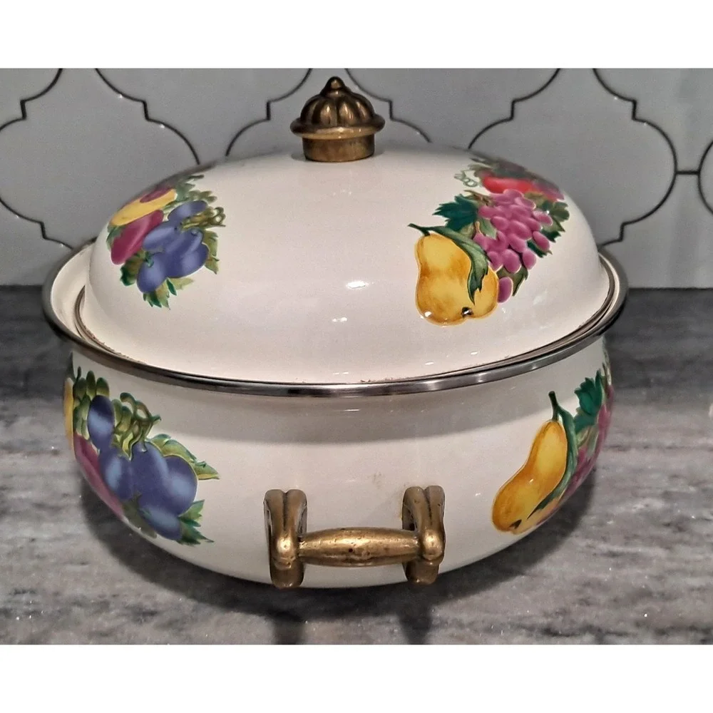 Metro 3 Qt. Enamelware Pot Enamel 3 Quart Pot Dutch Oven Brass Handles Non Stick